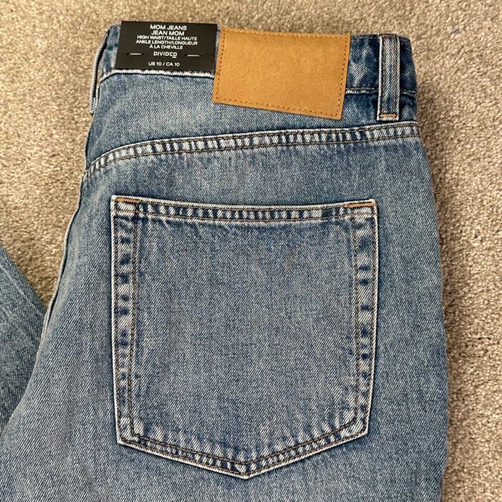 H&M Divided Womens 10 Mom Jeans Blue High Waist Raw Hem Button Fly Ankle Tapered